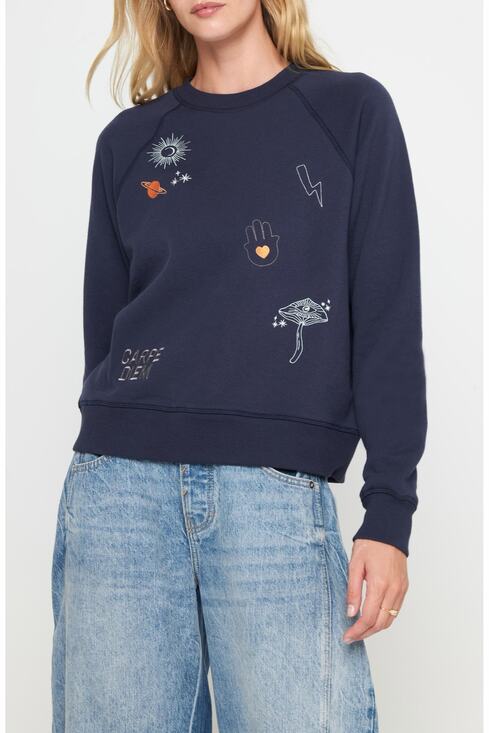 Spiritual Gangster Sweaters - SPIRITUAL GANGSTER Mystical Forever Crewneck Sweatshirt Embroidered Navy